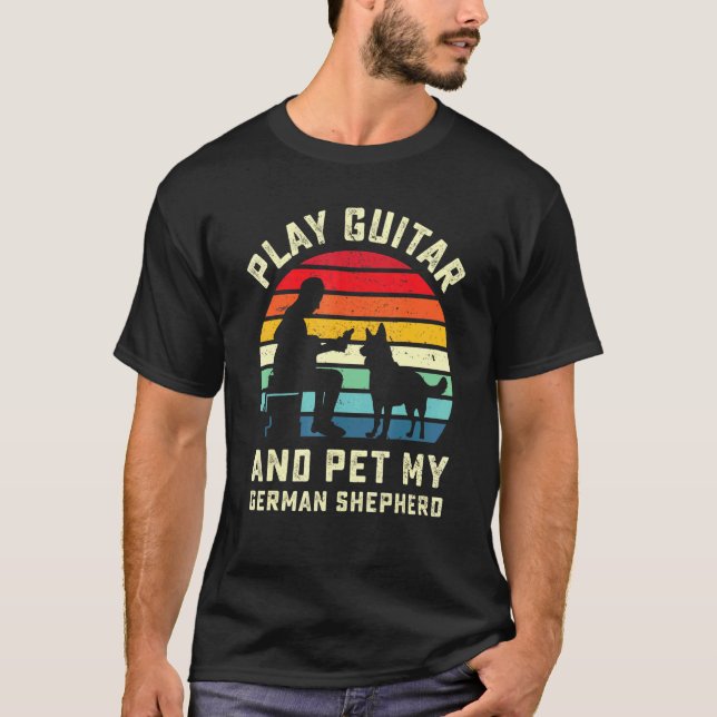 Coola Retro German Shepherd Guitar Player Hund Gui T Shirt (Framsida)