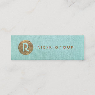 Coola Retro Guld Monogram Modern Aqua Blue Mini Visitkort