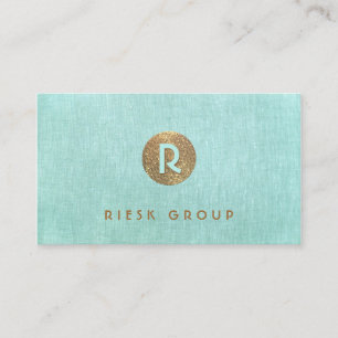 Coola Retro Guld Monogram Modern Aqua Blue Visitkort