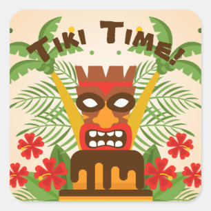 Coola Retro Hawaiian Idol Tiki Pub Party Handflata Fyrkantigt Klistermärke