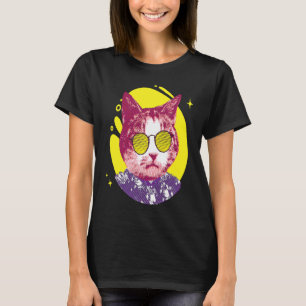 Coola Retro Katt Som Har Solglasögon Rosa Katt Med T Shirt