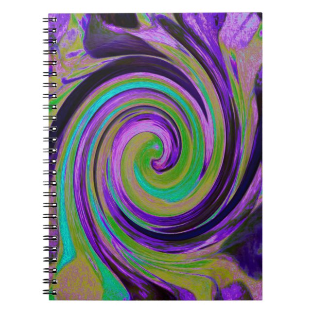Coola Retro Lila och Chartreuse Liquid Art Swirl Anteckningsbok (Framsidan)