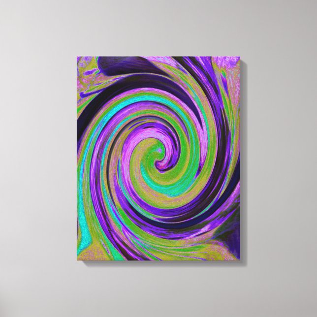 Coola Retro Lila och Chartreuse Liquid Art Swirl Canvastryck (Framsida)