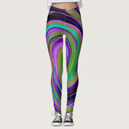 Coola Retro Lila och Chartreuse Liquid Art Swirl Leggings