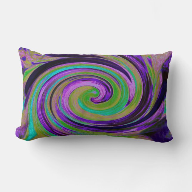 Coola Retro Lila och Chartreuse Liquid Art Swirl Lumbarkudde (Framsida)