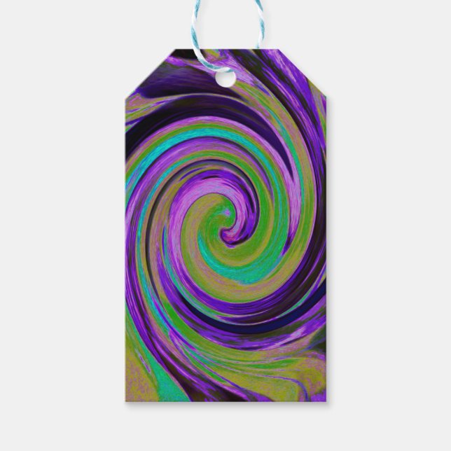 Coola Retro Lila och Chartreuse Liquid Art Swirl Presentetikett (Framsidan)