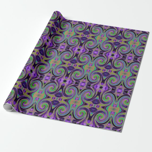 Coola Retro Lila och Chartreuse Liquid Art Swirl Presentpapper (Utrullad)