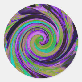 Coola Retro Lila och Chartreuse Liquid Art Swirl Runt Klistermärke