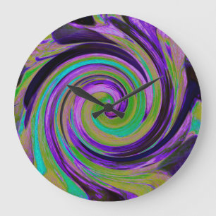 Coola Retro Lila och Chartreuse Liquid Art Swirl Stor Klocka