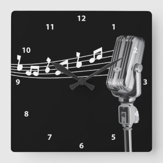 Coola Retro Microphone & Musik noter Clock Fyrkantig Klocka