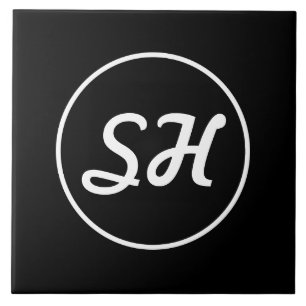 Coola Retro-Modern Stil Monogram Svartvitt Kakelplatta