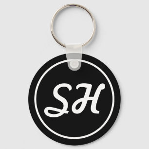 Coola Retro-Modern Stil Monogram Svartvitt Nyckelring