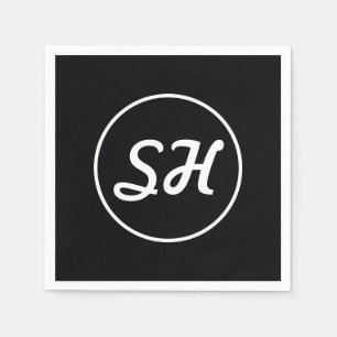 Coola Retro-Modern Stil Monogram Svartvitt Pappersservett