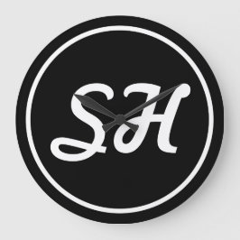 Coola Retro-Modern Stil Monogram | Svartvitt Stor Klocka