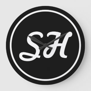 Coola Retro-Modern Stil Monogram Svartvitt Stor Klocka