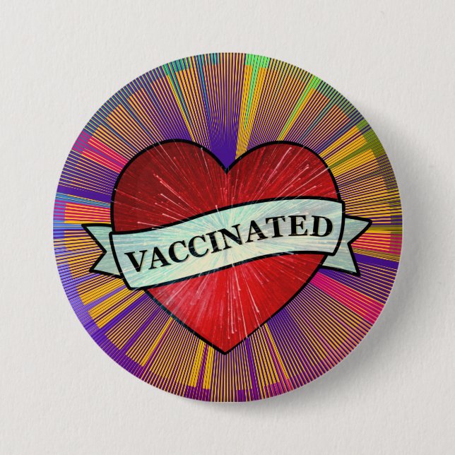 Coola Retro Rainbow Heart med Banner Vaccinerat Bu Knapp (Framsida)