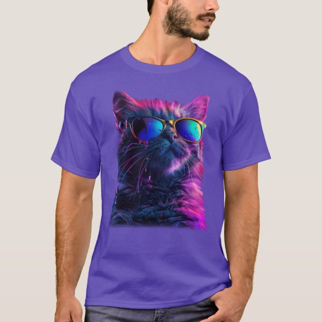 Coola Retro Rainbow Sunglass Cat T Shirt (Framsida)