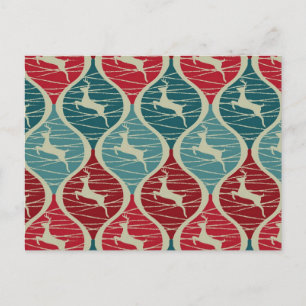 Coola Retro Red and Blue jul Reindeer Julafton Helg Vykort