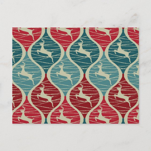 Coola Retro Red and Blue jul Reindeer Julafton Helg Vykort (Framsida)