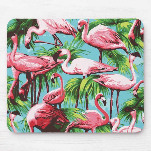 Coola Retro Rosa Flamingoes Mousepad Musmatta (Framsidan)