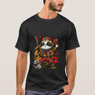 Coola Retro Streetwear Baseboll Panda & kattspelar T Shirt
