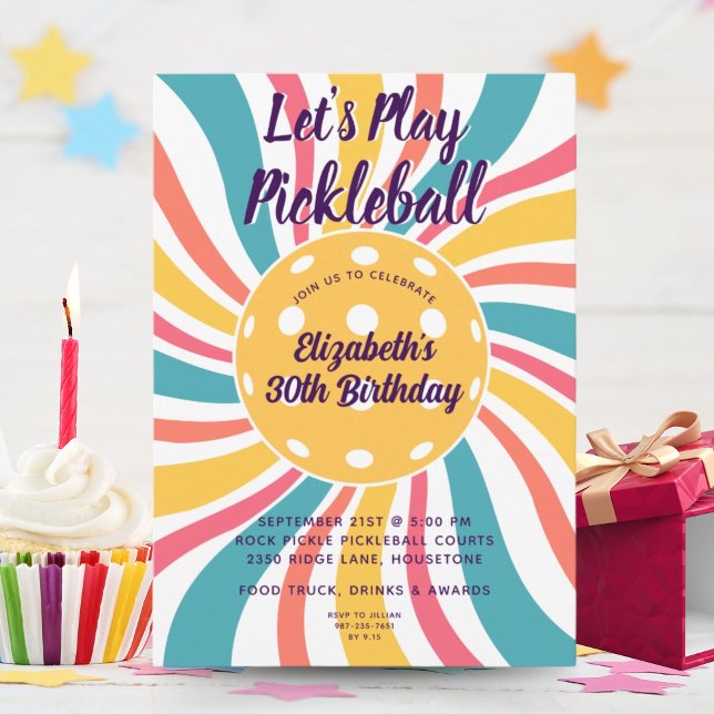 Coola Retro Sunburst Rand Pickleball Party Inbjudningar (Skapare uppladdad)