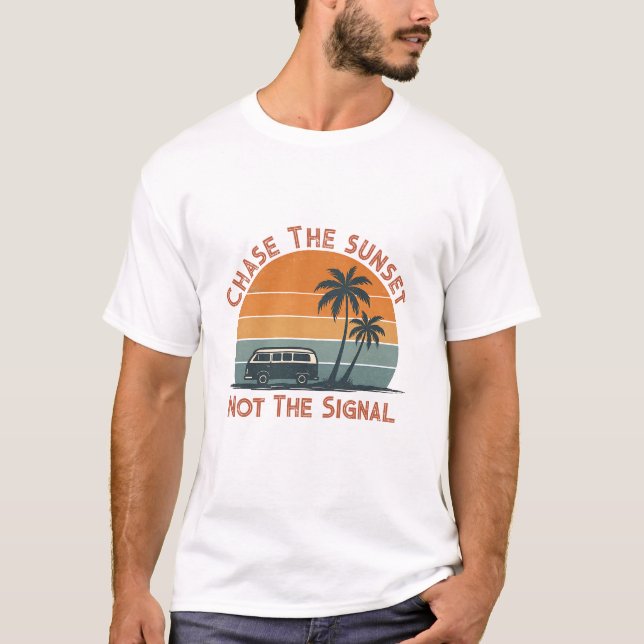 Coola Retro Sunset & Handflatan Träd Äventyr T-Shi T Shirt (Framsida)