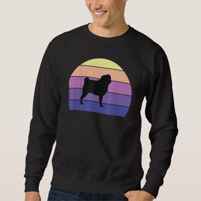 Coola Retro Sunset Pugs Underbar Pug Owner Roligt Lång Ärmad Tröja (Framsida)