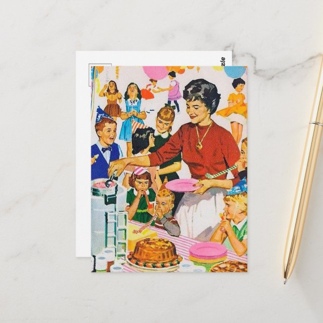 coola retro vintage födelsedagsfest vykort (Fram/Back In Situ)