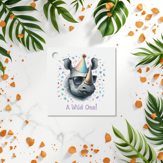 Coola Rhino "Vild ett" födelsedag Gåvor Etiketter (Cool Rhino "Wild One" Birthday Favor Tags)