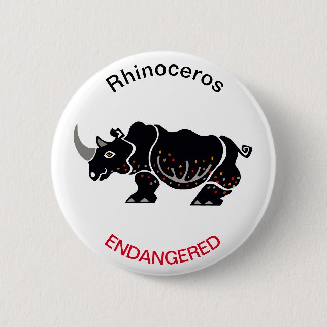 Coola RHINOCEROS- Endangången animalisk grafik - Knapp (Framsida)