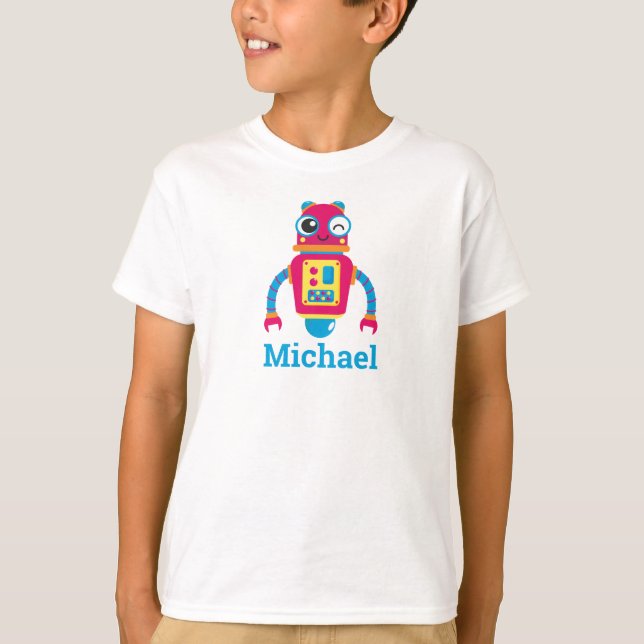 Coola Robit Namn Blue Red Kids T-Shirt (Framsida)