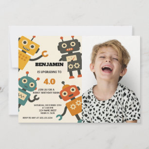 Coola Robot Birthday-inbjudan med foto Inbjudningar