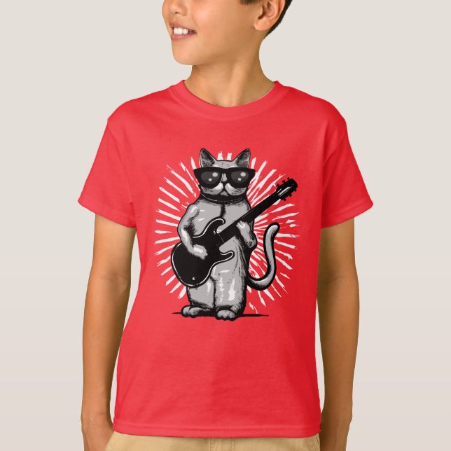 Coola Rock and roll Cat som spelar upp elektriska  T Shirt (Framsida)