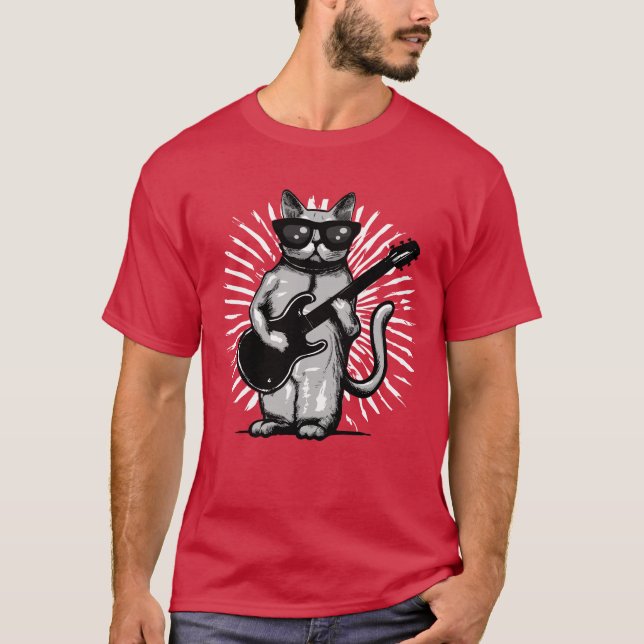 Coola Rock and roll Cat som spelar upp elektriska  T Shirt (Framsida)