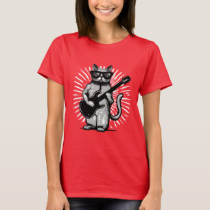 Coola Rock and roll Cat som spelar upp elektriska T Shirt