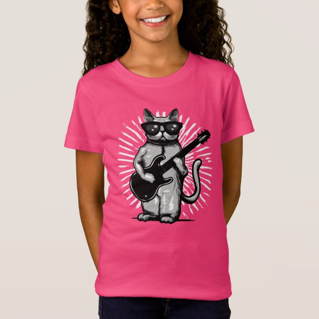 Coola Rock and roll Cat som spelar upp elektriska  T Shirt (Framsida)