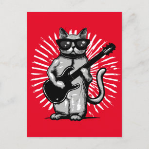 Coola Rock and roll Cat som spelar upp elektriska  Vykort