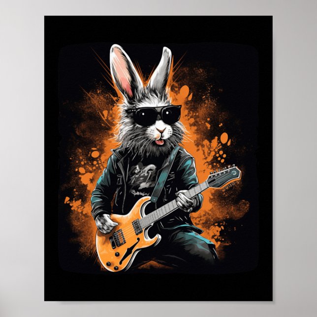 Coola Rocker Bunny för Påsk och Guitarister med E Poster (Framsidan)