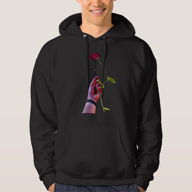 Coola Röd blomma med hand för flickor Hoodie (Framsida)