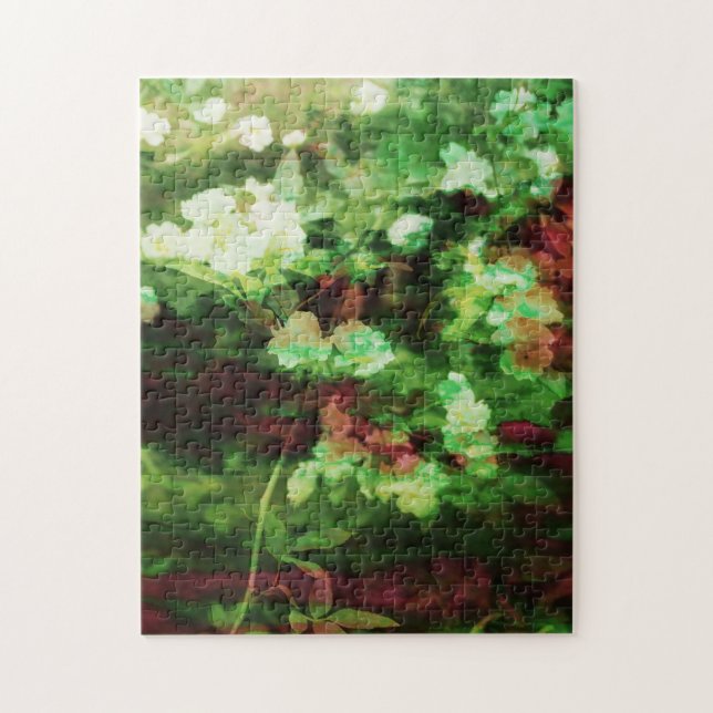 Coola röd grönt blommart mönster. Naturvård Pussel (Vertikal)