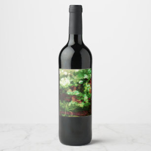 Coola röd grönt blommart mönster. Naturvård Vinflaska Etikett