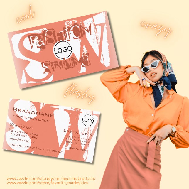 Coola  röd vit med Logotyp och Monogram Visitkort (Skapare uppladdad)