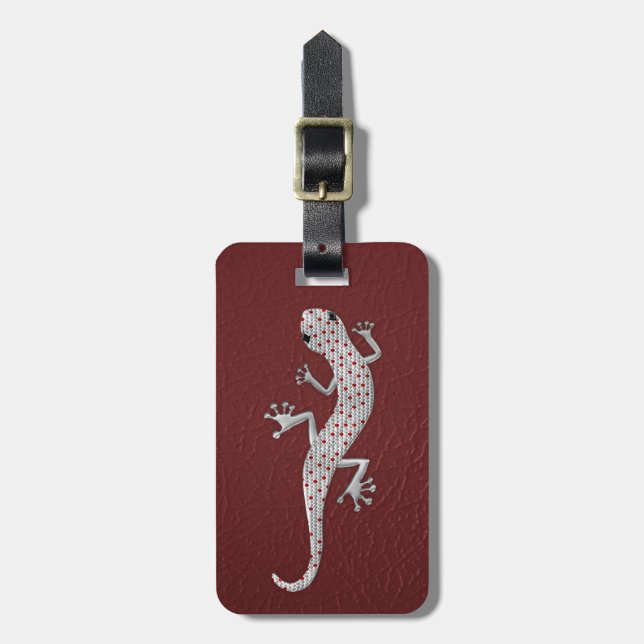 Coola rödvita prickar, blåödla silver metall, effe bagagebricka (Vertikal Framsida)