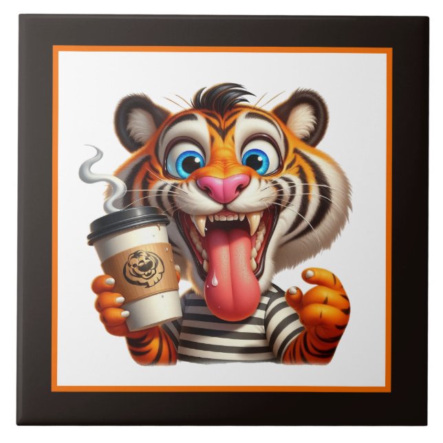 Coola, rolig kaffettiger kakelplatta (Framsidan)