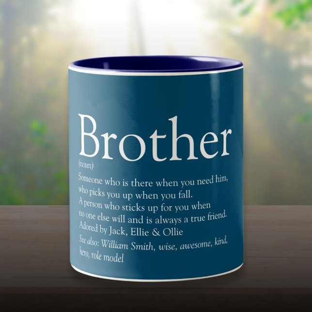 Coola Roliga Bror Definition Skylt Blå Två-Tonad Mugg (Cool Fun Brother Definition Saying Blue Two-Tone Coffee Mug)