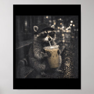 Coola roliga dricka iskaffe solglasögon tvättbjörn poster