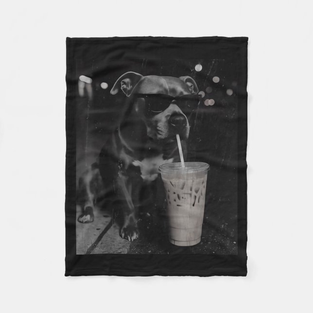 Coola roliga pitbull-drickande iskaffeälskare fleecefilt (Framsidan)