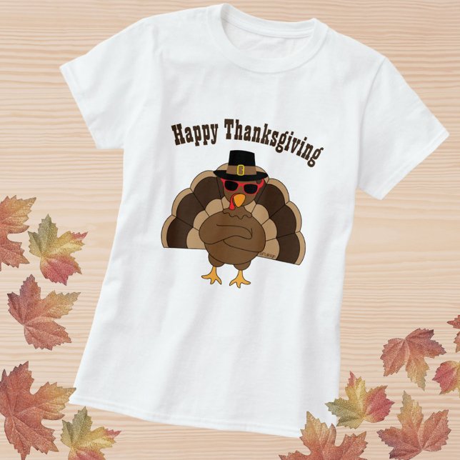 Coola roligt, anpassningsbar för kalkoner Happy th T-shirt (Cool Turkey with sunglasses Happy Thanksgiving T-Shirt with custom text)