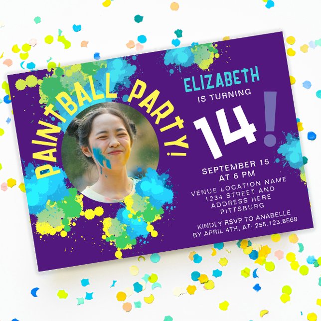 Coola Roligt Färgfläckar Lila Paintball Färg-platt Inbjudningar (Skapare uppladdad)
